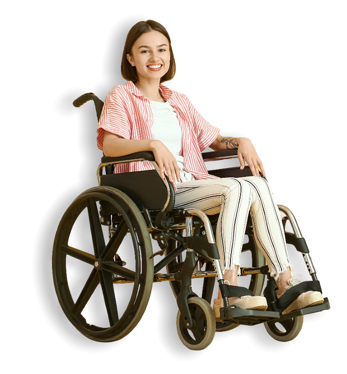 woman in wheelchair is smilling